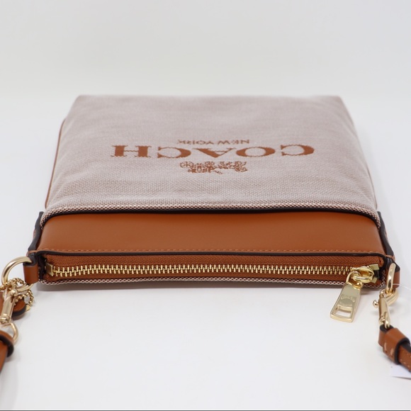 New Coach Kitt Horse and Carriage Jacquard and Leather Crossbody Bag Amber - Picture 8 of 13